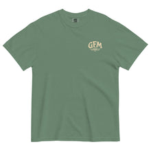 Load image into Gallery viewer, Green heavyweight graphic tee with Garden Fresh Media skull flower design
