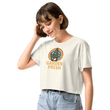 Load image into Gallery viewer, Model wearing Retro Roots Crop Tee with Garden Fresh Media tree graphic
