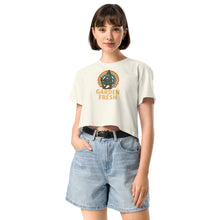 Load image into Gallery viewer, Retro Roots Crop Tee in natural with Garden Fresh Media tree graphic

